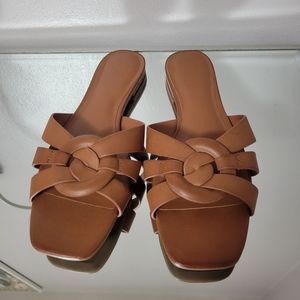 INC Gargi - YSL Tribute Woven Tanned Leather Slide Sandals US Size 8.5